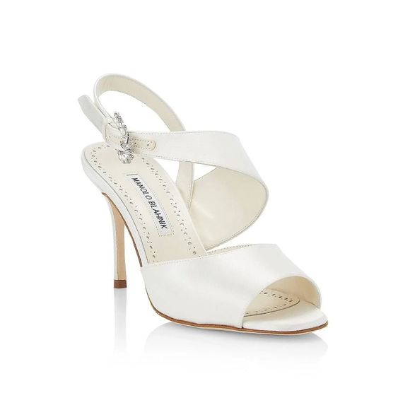 Manolo Blahnik Havelopa 90MM Crystal Buckle Satin Sandals - Picture 1 of 14